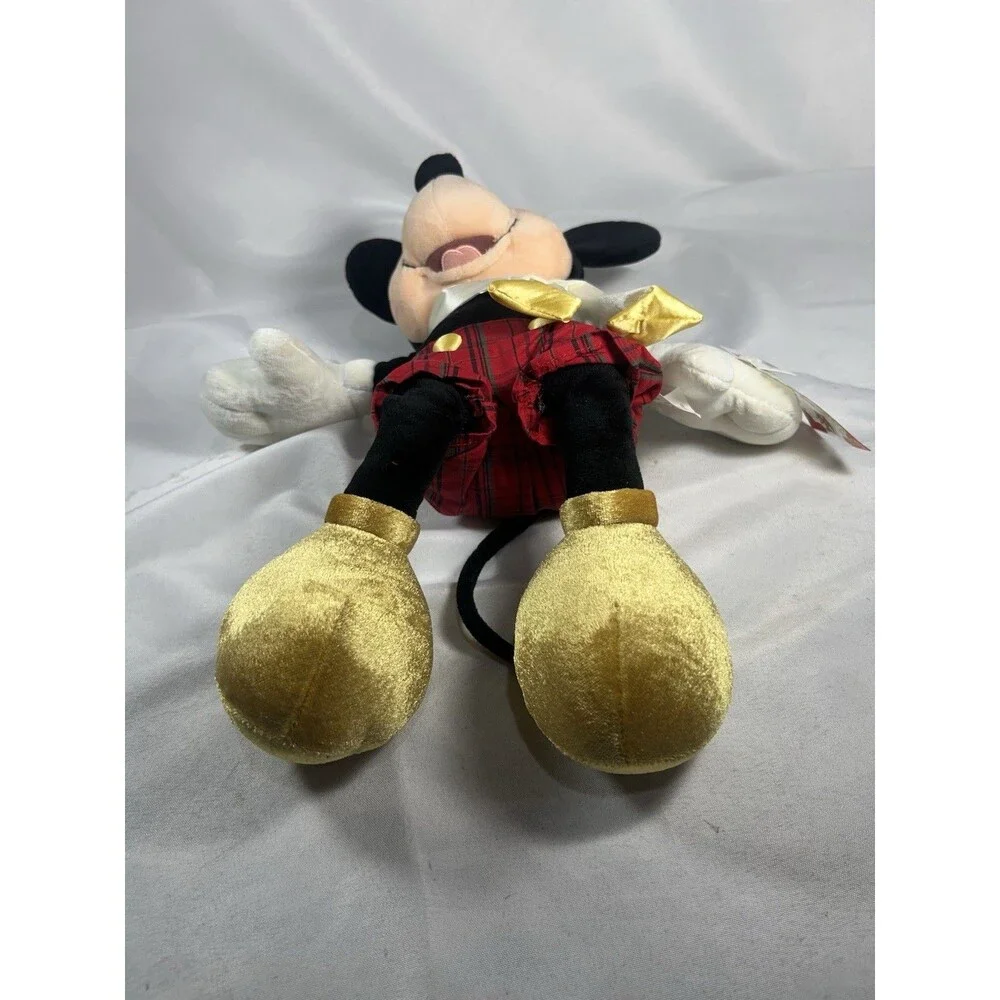 Disney Store Mickey Mouse Christmas Holiday Plush Red Plaid Gold Shoes NWT